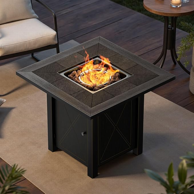 HOTEAGLE 30" Propane Fire Table with Premium Ceramic Tabletop, 50000 BTU Powerful Gas Firepit Table - Includes Lid and Lava Rocks, Ideal Outdoor Fire Fit for Dining, Party in Patio, Garden, Yard