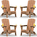 Folding Adirondack Chair 4 Pack, HDPE All-Weather Fire Pit Chairs, Plastic Adirondack Chairs with 2 Cup Holder, Outdoor Lawn Chair for Patio Garden (Teak)