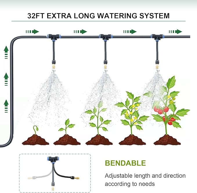 Greenhouse with Watering System, 10x10x7 Outdoor Greenhouses with 6 Mesh Windows and 1 Door, Easy Water and Irrigate Plants Green House (Green, 10x10x7 ft w/ Irrigation System)