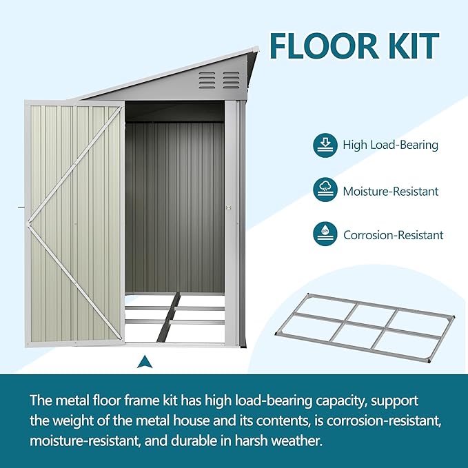 4X10 FT Outdoor Storage Shed W/ 2 Windows & Floor Frame,Lean to Shed W/Reversible Installation,Metal Garden Tool House W/Air Vents,Lockable Door & Sloped Roof,for Backyard Patio Lawn,Gray
