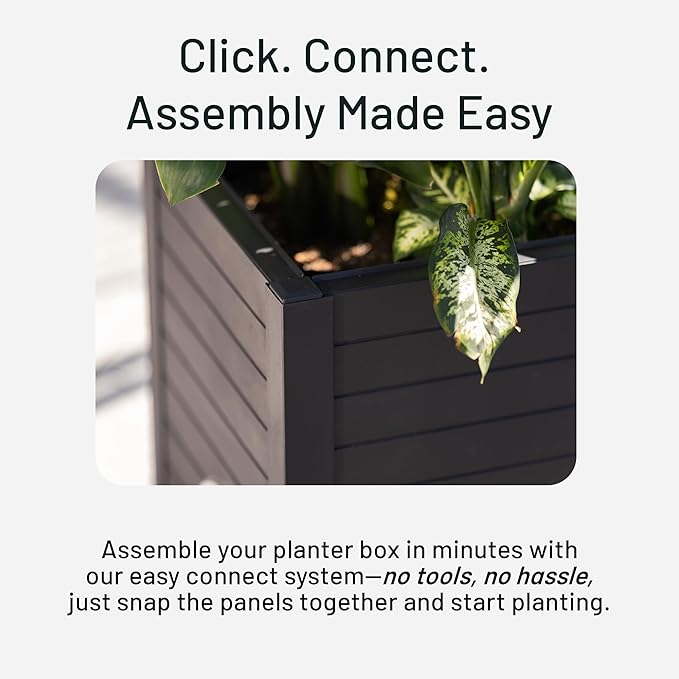 Tierra Verde 17-Inch x 17-Inch Flora Cube Planter Box with Tool-Free Connect System and Crafted from Recycled Materials, for Patios or Decks, Black