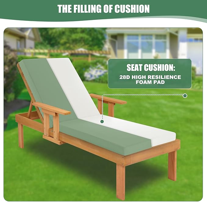 Chaise Lounge Cushions Outdoor Set of 4 - Waterproof and Fade Resistant Sun Lounger Replacement Cushions - Patio Lounger Pads with Removable Cover for Pool, Deck, 80 x 26 x 3 Inch, Sage Green