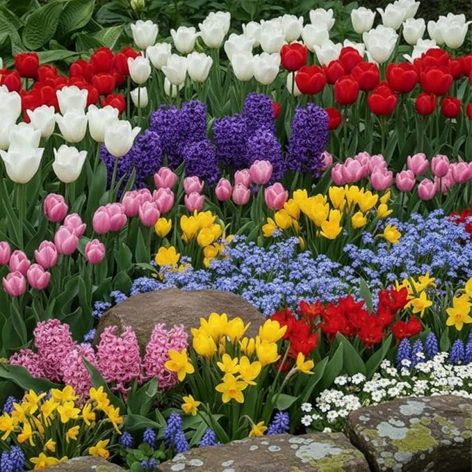 50 Mixed Flower Bulbs for Fall Planting, Earliest Spring Blooms, 50 Days Blooms Vibrant Colorful, Random Varieties, Cold Hardy, Top Size Bulb for Easy Care, Flowerbeds