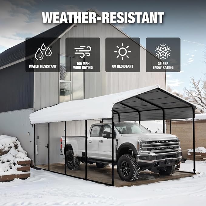 Big RED 10X15FT Metal Carport, Heavy Duty Steel Carport, Portable Garage with Enhanced Metal Frame, Outdoor Car Shelter for Car and Tractors