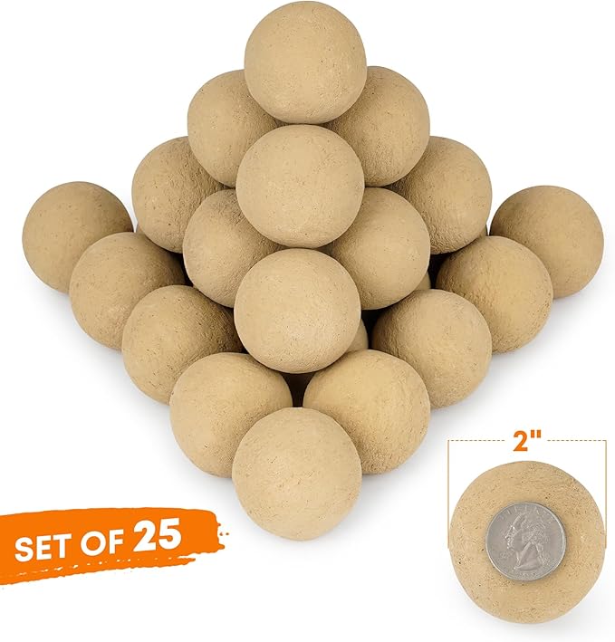 Stanbroil 2 inch Ceramic Balls, Set of 25 Round Balls, Modern Accessory for Indoor or Outdoor Fire Pits Fire Bowl and Fireplace, Beige