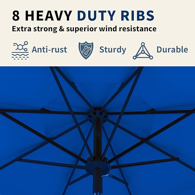 9FT 3 Tiers Patio Umbrella With Auto Tilt And Crank, Outdoor Table Market Umbrella with 8 Sturdy Ribs for Garden, Lawn, Deck, Backyard and Pool