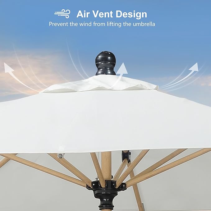 PURPLE LEAF 8' x 8' Square Outdoor Table Umbrella with Base Patio Umbrella Aluminum Market Umbrella with Push Button Tilt & Crank and 8 Ribs Outdoor Umbrella for Pool Backyard Beach, Cream
