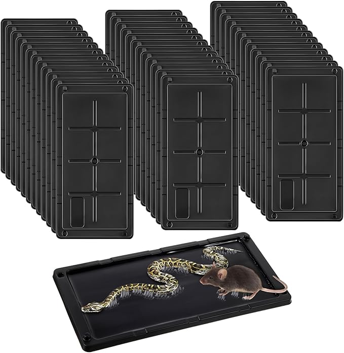 Qualirey 36 Pack Glue Traps for Rats and Snakes, Larger and Heavy Duty Baited Sticky Traps with Non Toxic Glue, Exterminator Plastic Mouse Indoor Board, Ready to Use, Safe to Children and Pets (Black)