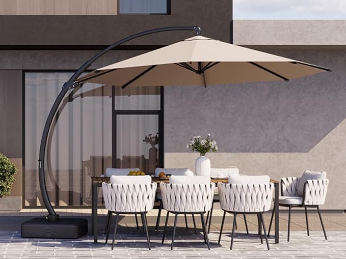Kingdura 11ft Cantilever Patio Umbrella with Base Included, Large Round Offset Outdoor Pool Umbrella, 360° Rotation & Infinite Tilt, Heavy Duty Aluminum Frame for Deck Backyard, Beige