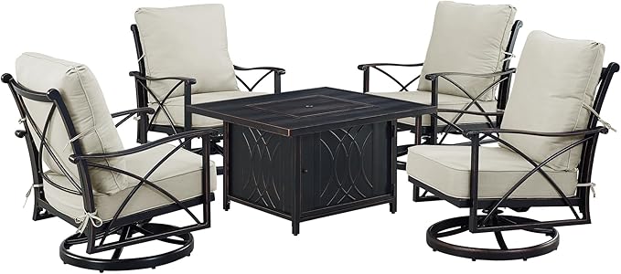 Oakland Living Black Aluminum Patio Fire Table Set with Four Club Chairs
