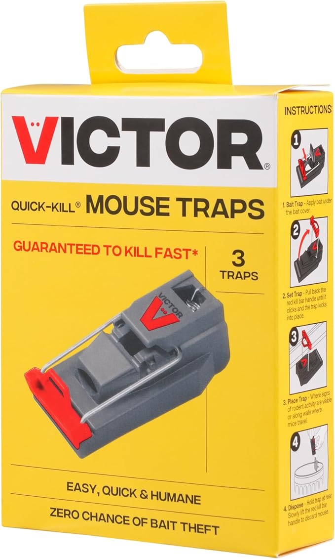 Victor M140-3B Quick-Kill Mouse Traps Indoor for Home - 3 Reusable Mouse Traps