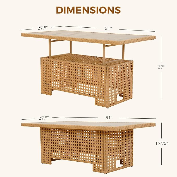 Grand patio 13-Piece Wicker Patio Furniture Set with Lift Top Coffee Storage Table, Outdoor Conversation Set Sectional Sofa with Water Resistant Thick Cushions, Cream