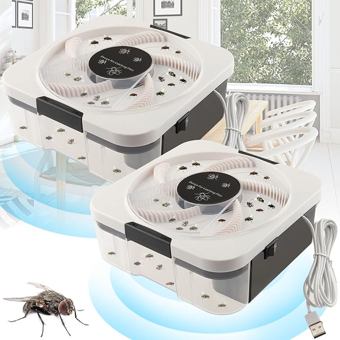 Electric Fly Trap Pest Device Gnat Flying Insect Trap Automatic Indoor Fly Catcher Pest Traps Reject Control Catcher Insect Repellents Tools for Patios Ranch(2 Pcs)