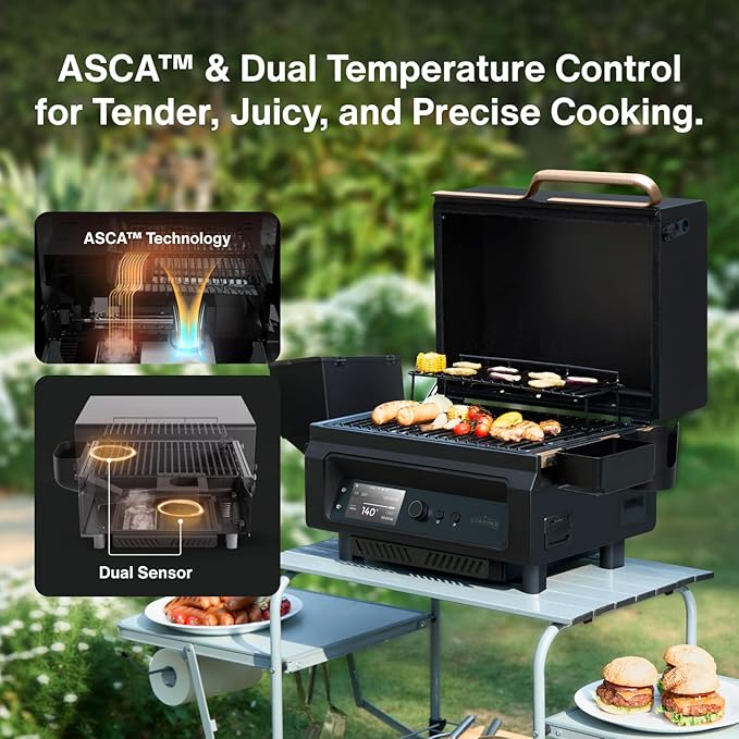 ASMOKE Essential– Guga’s Pick | Smart Portable Wood Pellet Grill & Smoker with 5" LCD Screen, 8-in-1 Grill,8H Battery, Effortless Cleaning, Wi-Fi Smart Control, 271 sq.in,Fit for Family BBQ