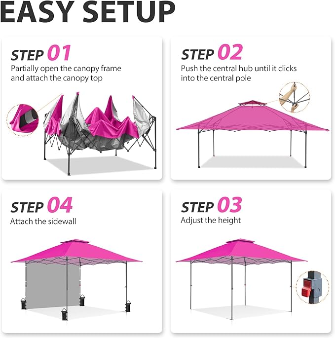EAGLE PEAK 13x13 Pop up Canopy Tent w/One Wall, Instant Canopy Easy Set up Folding Shelter w/One Privacy Curtain, 169 Square Feet Sun Shade, Light Pink