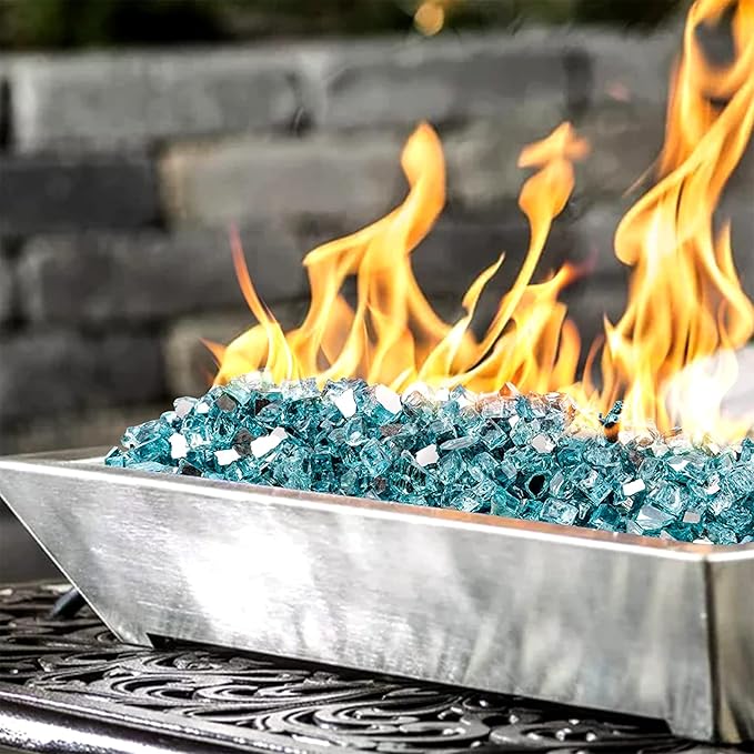 Onlyfire 10 pounds Fire Glass for Propane Fire Pit and Gas Fireplace, 1/2-Inch Reflective Firepit Glass Rocks for Fire Pit Table and Fire Bowl, Aqua Blue