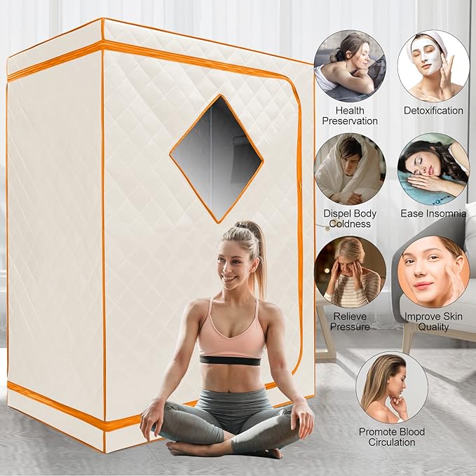 2 Person Portable Full Spectrum Infrared Sauna, Full Size Large Space Spa Tent with Remote Control,1600W Fast Heating, Foldable Chairs & LED Therapy Light, Home Spa for Relaxation (47.2"x35.4"x63")