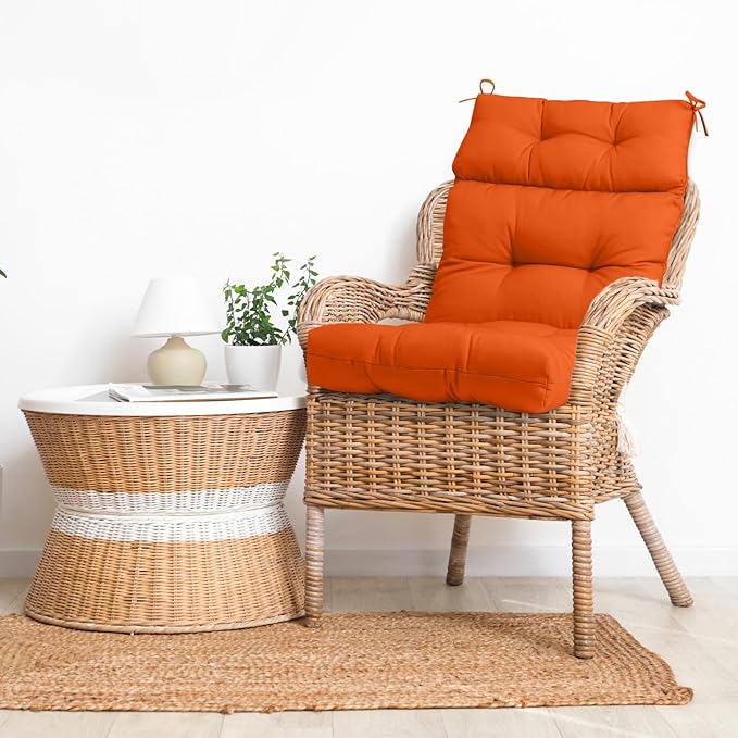 EAGLE PEAK Tufted Outdoor/Indoor High Back Patio Chair Cushions, Set of 4, 46'' x 22'', Burnt Orange