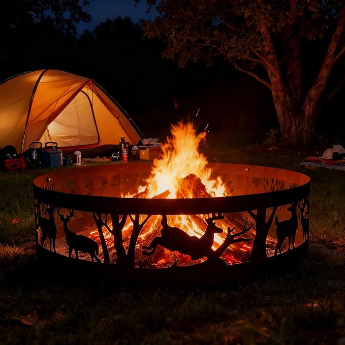 Fire Pit Ring: 36 X 9 in Large Metal Smokeless Heavy Duty Black Anti-Rust Coating Portable for Outdoor Camping Garden Wood Burning Keep Warm with Air Vent for Men