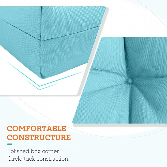 EAGLE PEAK Tufted Outdoor/Indoor High Back Patio Chair Cushions, Set of 4, 46'' x 22'', Light Blue