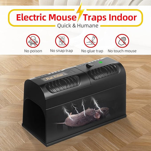 2 Pack Upgraded Electric Mouse Traps Indoor for Home High Voltage Instantly Kills Mice & Rats, No Touch Reusable Indoor Rodent Killer Electric Trap for Home, Kitchen, and Commercial Use