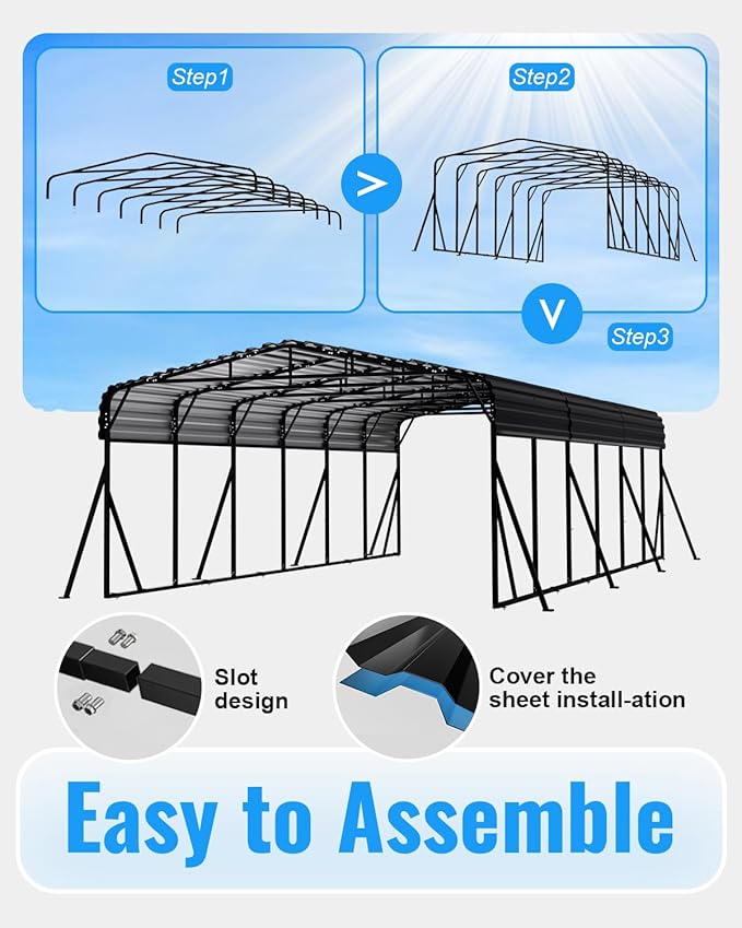 20x30FT Metal Carport, Heavy Duty Car Port Canopy with Metal Roof and Frame, Extra Large Carports Withstand Strong Wind or Heavy Rain, Suitable for Parking Pickup, Boat, Car, and Tractor