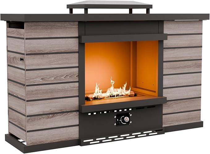 EAGLE PEAK Outdoor Propane Fireplace 50,000 BTU Ventless Gas Fireplace with Hidden Storage & Adjustable Flame, Patio Heater for Decks Backyards, Gray/Tan