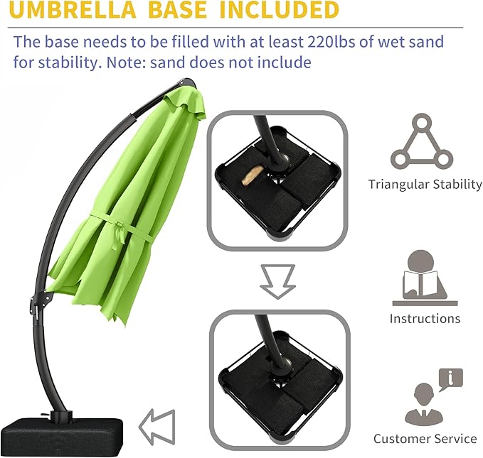 Kingdura 11ft Cantilever Patio Umbrella with Base Included, Large Round Offset Outdoor Pool Umbrella, 360° Rotation & Infinite Tilt, Heavy Duty Aluminum Frame for Deck Backyard, Apple Green