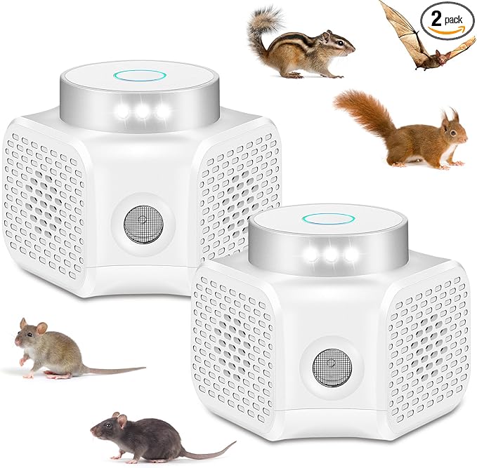2026 New Ultrasonic Mouse Repellent Plug in Electronic Repellent Devices Control for Rodent Rat Mouse Mice Squirrel Bat 3 IN1 Mice Repellent Indoor for House Garage Basement Attic,2 Pack
