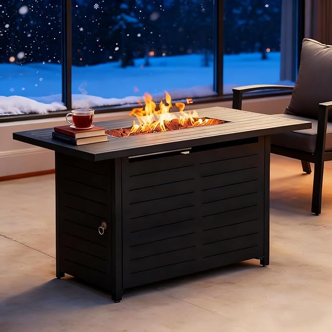 42" Outdoor Propane Fire Pit Table, Gas Fire Pits with Lava Rock Waterproof Cover and Removable Lid for Outside Gatherings Parties on Patio Deck Garden Backyard Balcony 50000 BTU, CSA Certified
