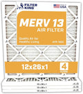 Filter King 12x26x1 Air Filter | 4-PACK | MERV 13 HVAC Pleated A/C Furnace Filters | MADE IN USA | Actual Size: 11.5 x 25.5 x .75"