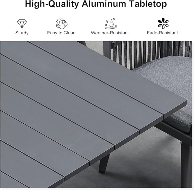 PURPLE LEAF 7 Pieces Longer Outdoor Dining Set with Patio Aluminium Dining Table and Wicker Chairs Modern Furniture Cushions Sets for Backyard Indoor Decor Kitchen Gray