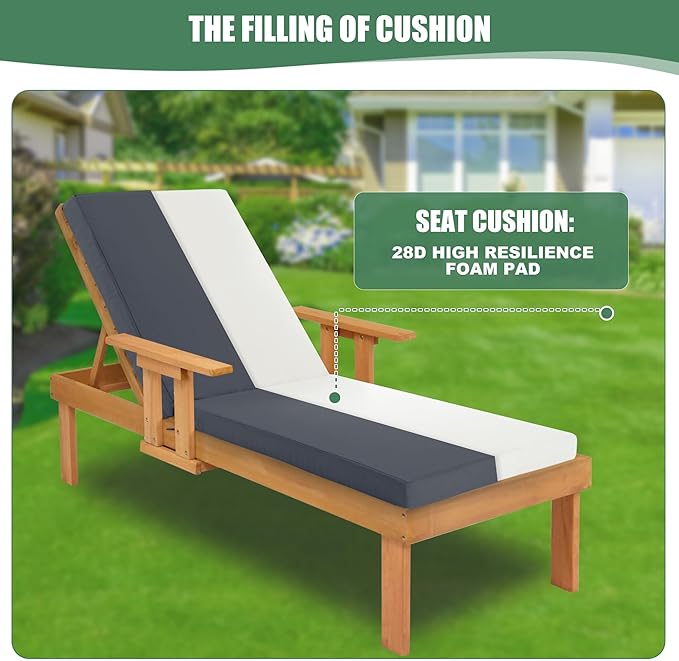 Chaise Lounge Cushions Outdoor Set of 4 - Waterproof and Fade Resistant Sun Lounger Replacement Cushions - Patio Lounger Pads with Removable Cover for Pool, Deck, 80 x 26 x 3 Inch, Dark Grey