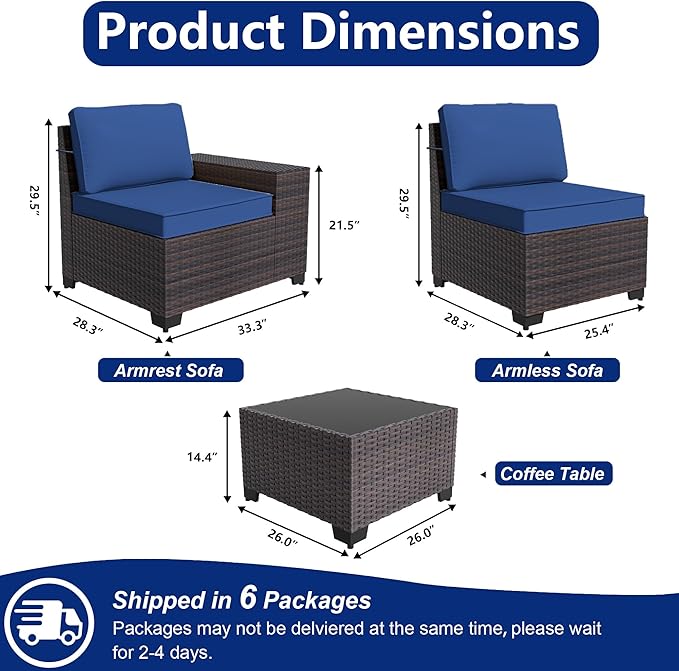 Outdoor Patio Furniture Set, 12 Pieces Outdoor Sectional Furniture High Backrest Patio Set, All-Weather PE Rattan Patio Conversation Set w/Coffee Tables & Cushions-(Dark Blue)