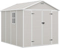 Amopatio 8x8 Storage Shed, Resin Outdoor Shed with Floor Included, Plastic Sheds Outdoor Storage for Bike, Garden Tools, Sheds & Outdoor Storage with Lockable Door, Window & Vents, Sandstone