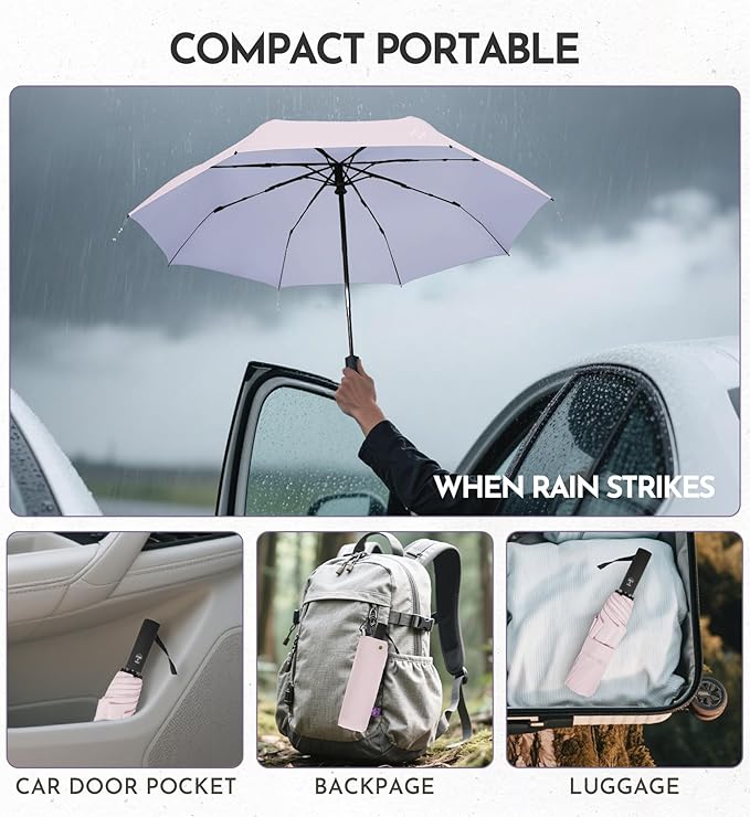 UV Travel Umbrella for Sun Protection & Rain, Compact Windproof Folding, Refined craftsmanship, Auto Open/Close, 43" Canopy with color coating, UPF 100+ UV Blocking, TSA Approved