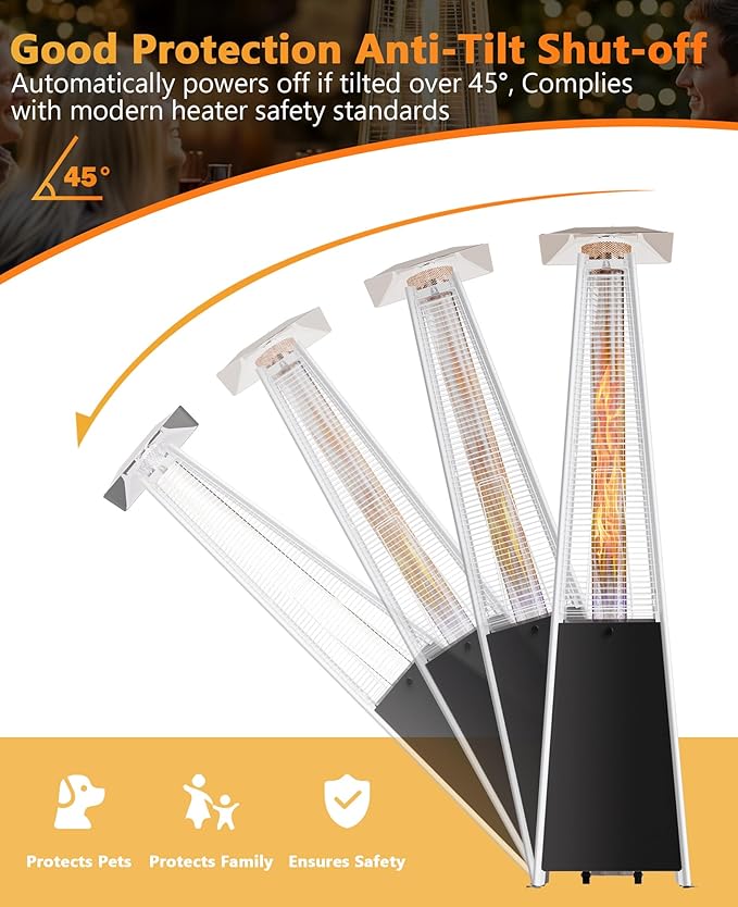 HUGROVE Pyramid Patio Heater, 48,000 BTU Rapid Heating Outdoor Propane Heater With Wheels and Weatherproof Cover, Triple Protection System for Patio, Backyard, Garden, Pool