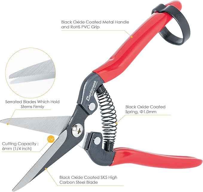 Gardeness 12 PCS Straight SK5 Steel Pruning Shear Garden Scissor Flower Leaf Trimmer Floral Fruits Picking Ultra Sharp Gardening Snips Bonsai Cutter Durable Effort-saving Clippers, Hand Pruners