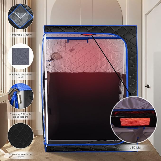 ZONEMEL 2 Person Portable Full Spectrum Infrared Sauna, Full Size Large Spa Tent with Remote Control,1600W, Foldable Chairs & LED Therapy Light, Home Spa for Relaxation (47.2"x35.4"x63")
