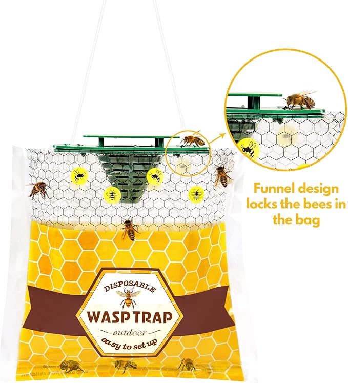 8 Pack Disposable Wasp Traps Outdoor Hanging Carpenter Bee Traps for Outside Yellow Jacket Trap Hornet Trap Wasp Killer Bugs Flies Garden