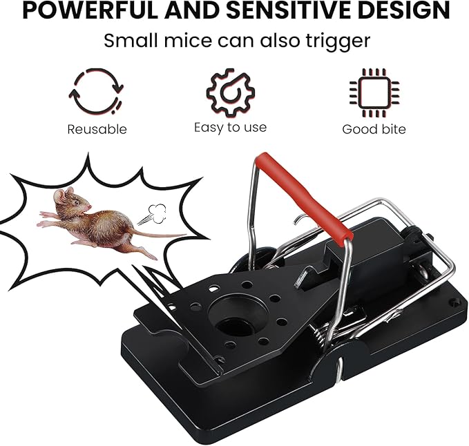 Qualirey 24 Pcs Mouse Traps Plastic Snap Rat Trap Bulk Reusable Quick Effective Safe for Indoor Outdoor Home House Warehouse Garden Kitchen 3.86 x 1.81 x 2.17 Inch (Black,Red)