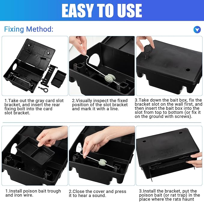 Qualirey 10 Pack Rat Bait Stations Large Rodent with Key Reusable Mouse Stations Mice Blocks Heavy Duty Boxes for Outdoor Rodents Mice Blocks, Bait Not Included, Black (9.8 x 7.5 x 3.9 Inches)