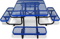 KUFUH 46" Square Metal Picnic Table for 4-8 Person, Durable Heavy Duty Commercial Picnic Table with Umbrella Hole for Outdoor Coffee Shop, School, Hospital, Easy to Install, Blue