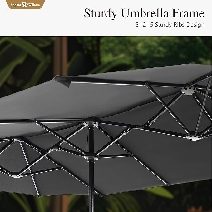 Sophia & William 13ft Outdoor Patio Umbrella for Table, Large Double-sided Umbrella for Garden, Deck, Pool, Light Gray