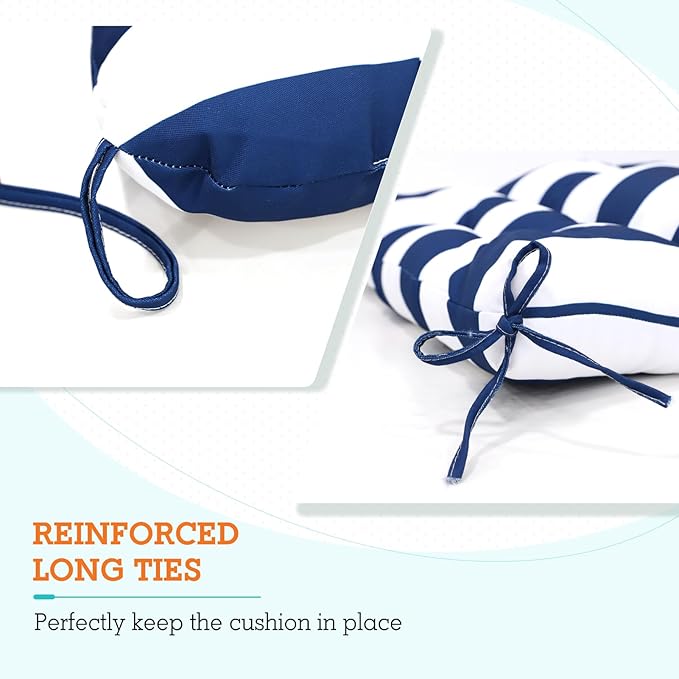 EAGLE PEAK Tufted Outdoor/Indoor High Back Patio Chair Cushions, Set of 2, 46'' x 22'', Navy Blue/White