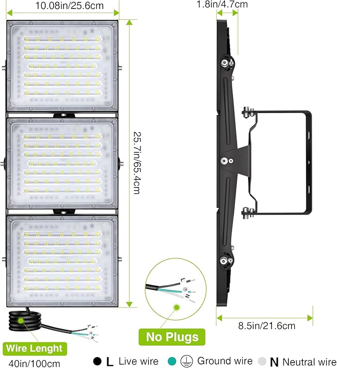 2 Pack LED Flood Lights Outdoor, STASUN 480W 48000lm 6000K Daylight White IP66 Waterproof, Commercial Parking Lot Lights, 3 Heads for Yard Street Stadium Outdoor Area Floodlight Bright Security Lights