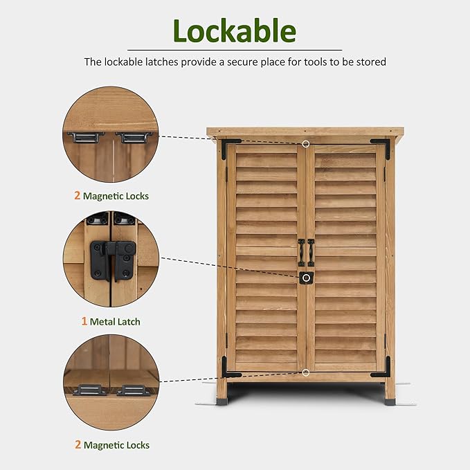 MCombo Outdoor Storage Cabinet, Small Storage Shed with Removable Shelf, Wood Garden Shed with 2 Doors for Yard Patio Lawn (24.6 x 18.3 x 38.2 inch) 0985 (Yellow)