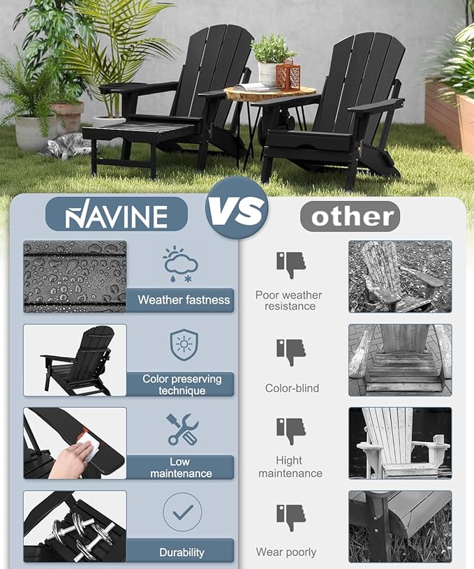 Adjustable Adirondack Chair with Retractable Ottoman, HDPE Folding Adirondack Chair with Cup Holder, All Weather Fire Pit Chair for Outdoor.