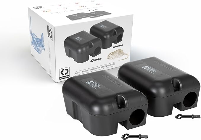 2 Contractor-Grade Rat Bait Station – Extra Tough, Rugged & Weather-Resistant Lockable Box with Key, Tamper-Resistant Dual Entry, Fits Blocks/Pasta/Grain Baits or Snap Traps – Indoor/Outdoor.