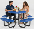 OUTTANS Metal Picnic Tables for Outdoors with Umbrella Hole - Coated Steel Heavy Duty Commercial Grade Furniture Set with Adjustable Seats (Blue, 38 in, Round, Expanded Steel)